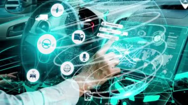 Yeni şehir yolunda gelecekteki araba trafiği için akıllı ulaşım teknolojisi kavramı