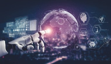 Yapay zeka ve makine öğrenimi AI droid robotu veya cyborg