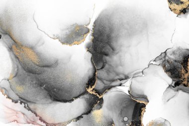 Kağıt üzerinde mermer sıvı mürekkep resminin siyah altın soyut arkaplanı .