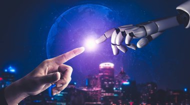 Yapay zeka ve makine öğrenimi AI droid robotu veya cyborg