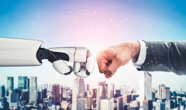 Yapay zeka ve makine öğrenimi AI droid robotu veya cyborg