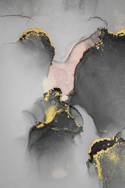 Fondo abstracto de oro oscuro de mármol tinta líquida pintura de arte sobre papel . — Foto de Stock