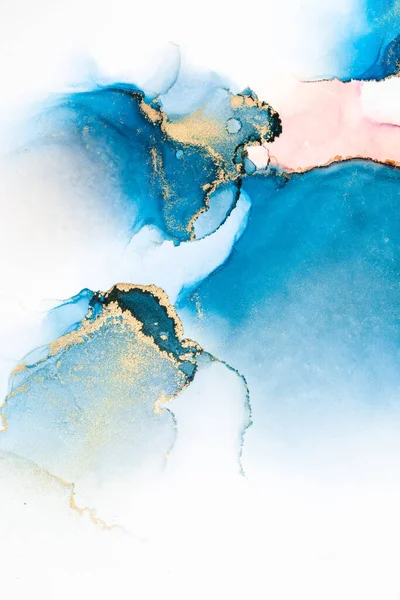 Kağıt üzerinde mermer sıvı mürekkep resminin lüks mavi soyut arkaplanı .