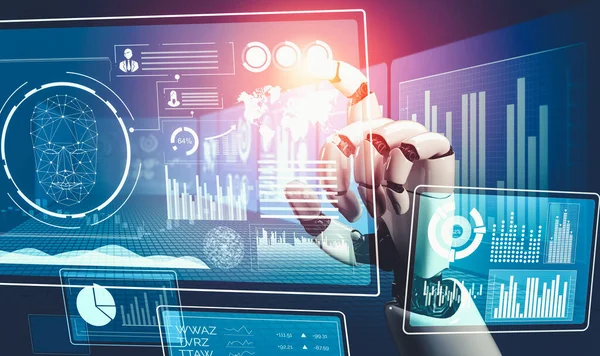 Geleceğin yapay zekası robot yapay zeka kavramını düşünüyor.