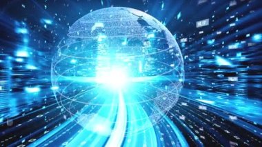 Fütürist küresel ağ ve üç boyutlu dijital veri transferi grafiği