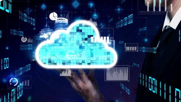 Tecnologia concettuale di cloud computing e storage dei dati per l'innovazione futura — Video Stock