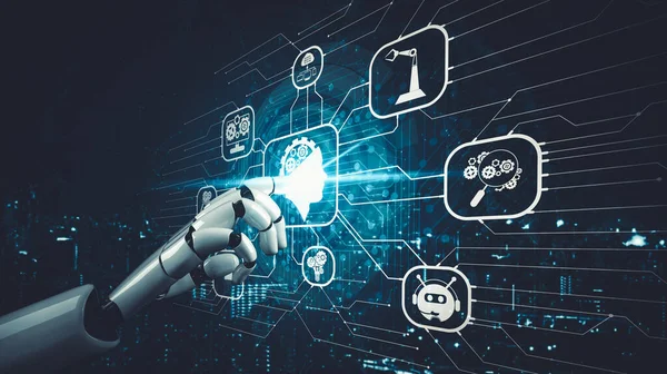 Майбутній штучний інтелект та машинне навчання для робота з дроїдом ШІ або кіборга — стокове фото
