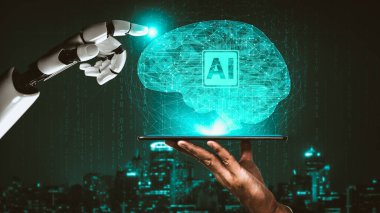 Yapay zeka ve makine öğrenimi AI droid robotu veya cyborg