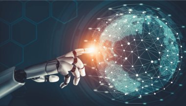 Geleceğin yapay zekası robot yapay zeka kavramını düşünüyor.