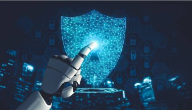 Yapay zeka ve makine öğrenimi AI droid robotu veya cyborg