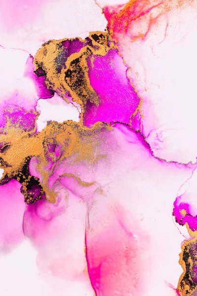 Pink gold abstract background of marble liquid ink art painting on paper .