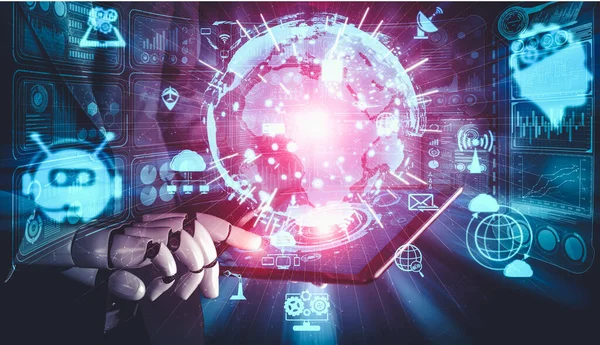 Fremtidig kunstig intelligens og maskinlæring for AI droidrobot eller cyborg – stockfoto