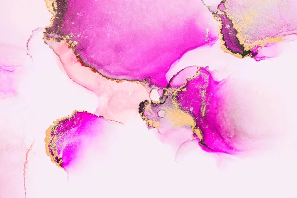 Pink gold abstract background of marble liquid ink art painting on paper .