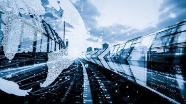 Fütürist küresel ağ ve üç boyutlu dijital veri transferi grafiği