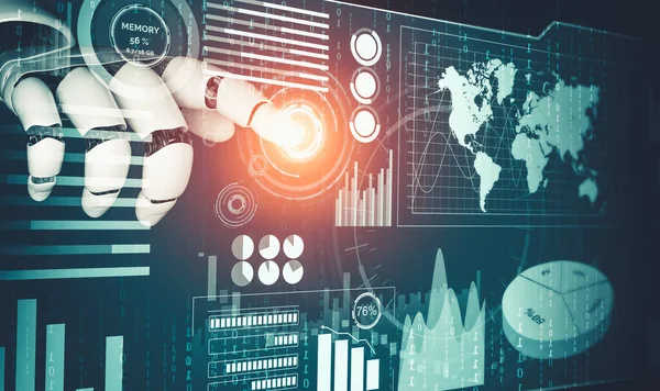 Geleceğin yapay zekası robot yapay zeka kavramını düşünüyor.