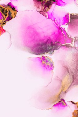 Kağıt üzerinde mermer sıvı mürekkep resminin pembe altın soyut arkaplanı .