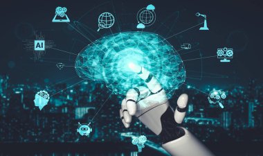 Yapay zeka ve makine öğrenimi AI droid robotu veya cyborg