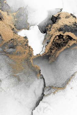 Kağıt üzerinde mermer sıvı mürekkep resminin siyah altın soyut arkaplanı .