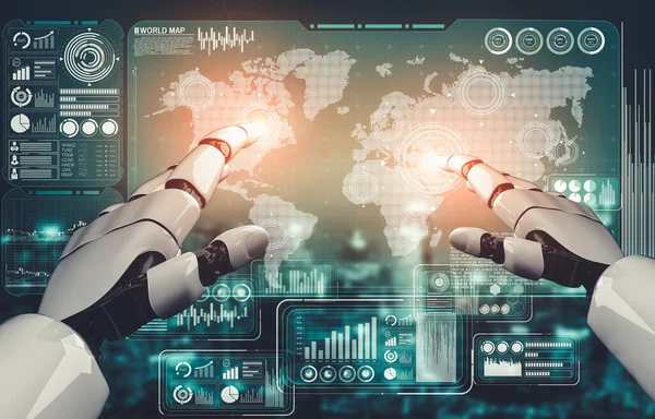 Inteligência artificial futura e aprendizado de máquina para robô droide AI ou cyborg — Fotografia de Stock