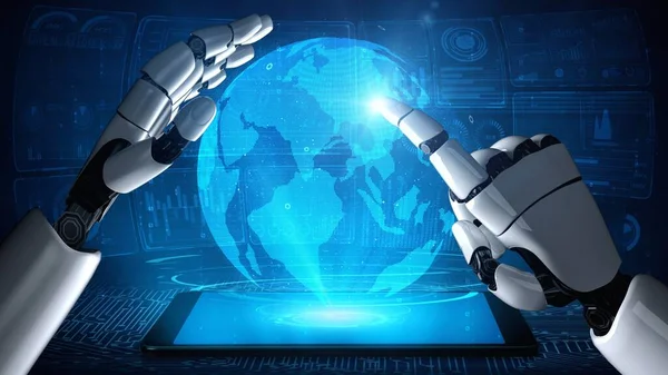 Gelecekçi robot yapay zeka yapay zeka aydınlatıcı yapay zeka teknolojisi konsepti