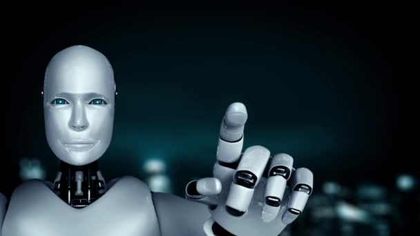 Futurisztikus robot mesterséges intelligencia megvilágosító AI technológia koncepció — Stock videók