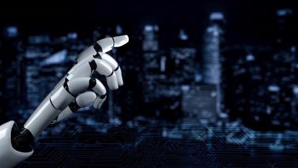 Футуристический робот-искусственный интеллект, просвещающий концепцию технологии ИИ — стоковое видео