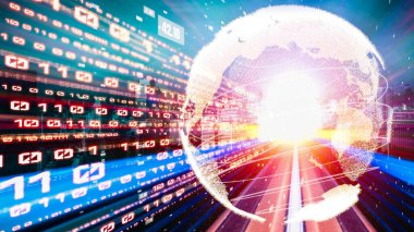 Fütürist küresel ağ ve üç boyutlu dijital veri transferi grafiği