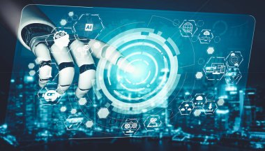 Yapay zeka ve makine öğrenimi AI droid robotu veya cyborg