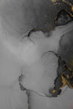 Kağıt üzerinde mermer sıvı mürekkep resminin koyu altın soyut arkaplanı .