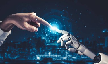 Yapay zeka ve makine öğrenimi AI droid robotu veya cyborg