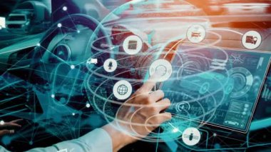 Yeni şehir yolunda gelecekteki araba trafiği için akıllı ulaşım teknolojisi kavramı