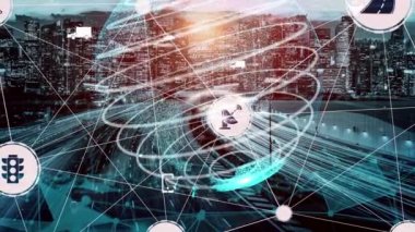 Yeni şehir yolunda gelecekteki araba trafiği için akıllı ulaşım teknolojisi kavramı