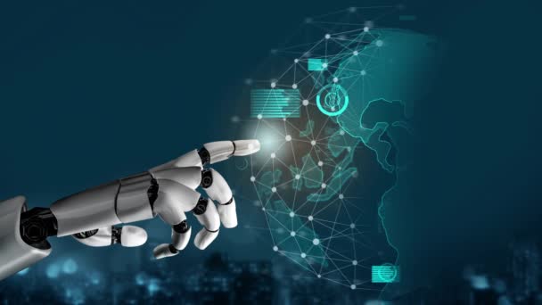 Футуристический робот, искусственный интеллект и концепция технологии AI — стоковое видео