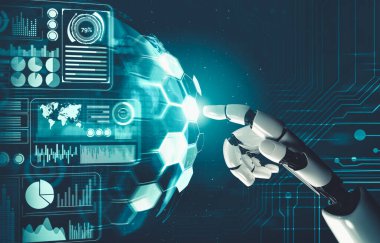 Geleceğin yapay zekası robot yapay zeka kavramını düşünüyor.