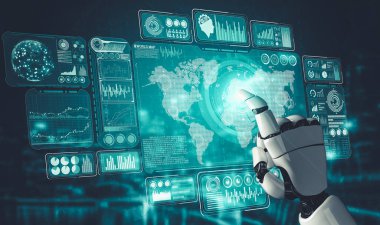 Yapay zeka ve makine öğrenimi AI droid robotu veya cyborg