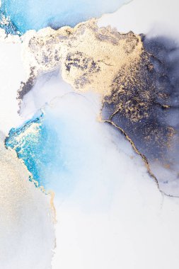 Kağıt üzerinde mermer sıvı mürekkep resminin lüks mavi soyut arkaplanı .