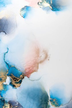 Kağıt üzerinde mermer sıvı mürekkep resminin lüks mavi soyut arkaplanı .