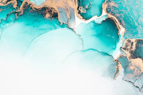 Kağıt üzerinde mermer sıvı mürekkep resminin okyanus mavisi soyut arkaplanı .