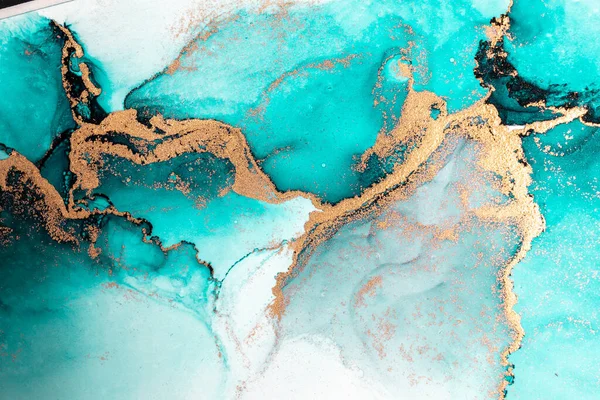 Океанский синий абстрактный фон мраморной живописи жидкими чернилами на бумаге . — стоковое фото