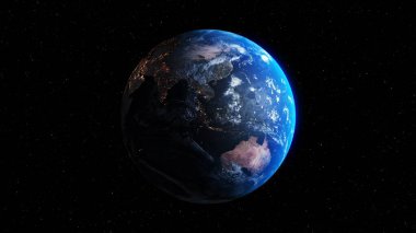 Gerçekçi coğrafya yüzeyi ve yörüngesel 3D bulut atmosferine sahip Dünya gezegeni