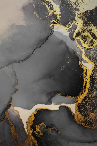 Σκούρο χρυσό αφηρημένο φόντο του μαρμάρου υγρό μελάνι ζωγραφική τέχνη σε χαρτί . — Φωτογραφία Αρχείου