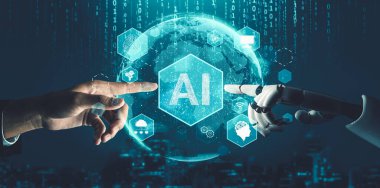 Geleceğin yapay zekası robot yapay zeka kavramını düşünüyor.