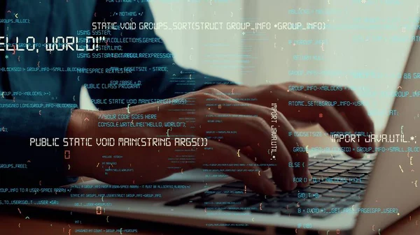Bilgisayar programcısı programlama kodu geliştirmek için yetenekli dizüstü bilgisayar kullanır