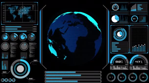 Futuristic VR head-up display design με τροχιακό παγκόσμιο δίκτυο 3D rendering — Αρχείο Βίντεο