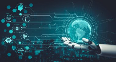 Yapay zeka ve makine öğrenimi AI droid robotu veya cyborg