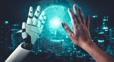 Yapay zeka ve makine öğrenimi AI droid robotu veya cyborg