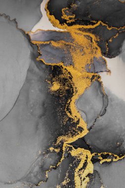 Kağıt üzerinde mermer sıvı mürekkep resminin koyu altın soyut arkaplanı .