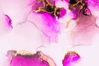 Kağıt üzerinde mermer sıvı mürekkep resminin pembe altın soyut arkaplanı .