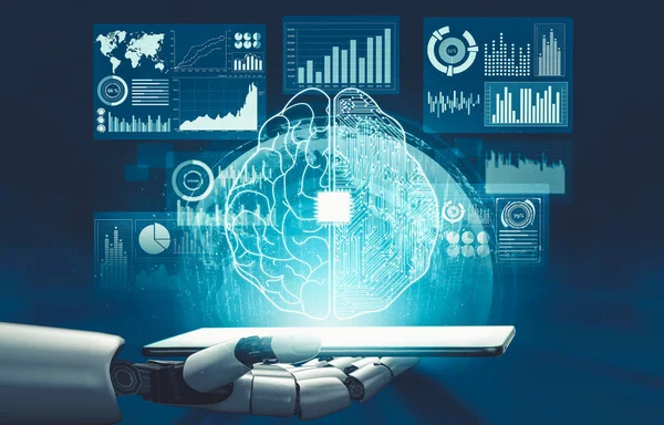 Geleceğin yapay zekası robot yapay zeka kavramını düşünüyor.