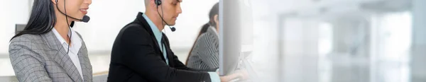 Call center or customer support agent in broaden view panorama banner — Stock Photo, Image